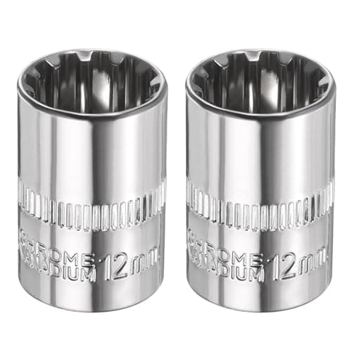 Image of sourcing map 2pcs 12 Points Socket 1/4" Drive 12mm Metric Shallow Impact Socket Cr-V Steel Chrome Plating Flip Sleeve Nut Driver Wrench for Home Auto Nuts Bolts Repair