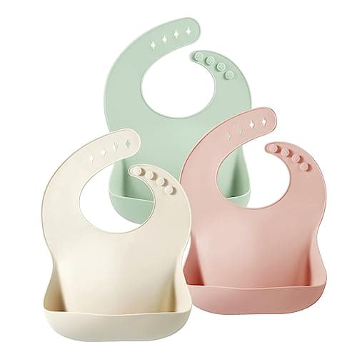 Image of PandaEar 3 Pack Silicone Bibs for Babies & Toddlers, Waterproof Baby Bibs 6-12-18 months for Weaning, BPA Free Adjustable Baby Feeding Bib with Large Pocket Food Catcher