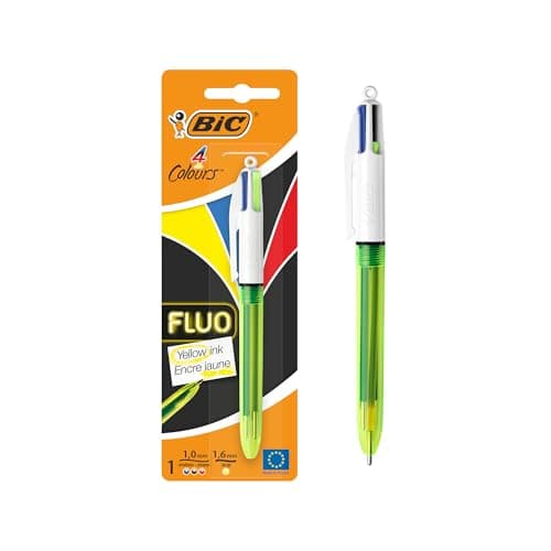 Image of BIC 4 Colours Fluo Ballpoint Pen Black, Blue, Red and Fluorescent Yellow Ink Colours 1 Pack