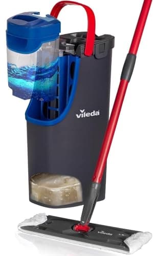 Image of Vileda H2PrO Floor Mop Set with Bucket, 100% Separation of Fresh and Dirty Water, Hygienic Cleaning System with Microfibre, Water-Saving, Ergonomic, One-Handed Operation, Eco Packaging, Grey