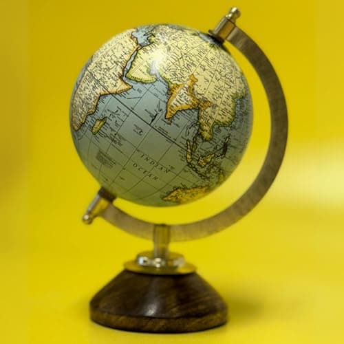 Image of EXERZ 13cm Mini Antique Globe with Wooden Base Light BLue, Handcraft Decorative Globe GF23 (13cm)
