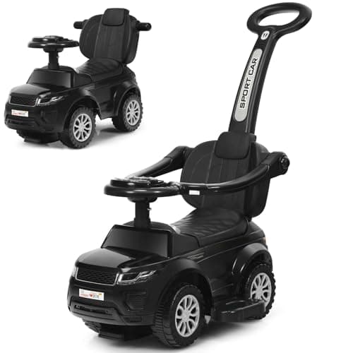 Image of GYMAX 3 in 1 Kids Ride on Push Car, Push Along Car with Handle, Guardrails, Lights, Horn & Music, Underneath Storage, Toddler Sliding Toy for 1-3 Years Old Boys Girls (Black)
