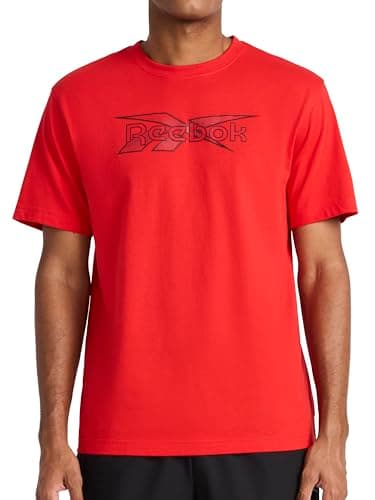 Image of Reebok Apparel Men's Daybreak Crewneck T-Shirt, Standard Fit, Lightweight Cotton-Poly Jersey Fabric, Vector Red, Large