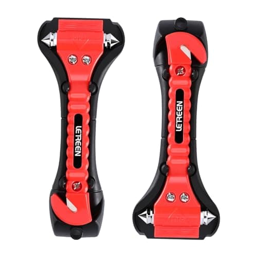 Image of LETREEN 2 Pack Car Emergency Escape Window Break Hammer Safety Seat Belt Cutter Tool, Car Safety Hammer with Sharp Seat Belt Cutter, Double-Ended Escape Life-Saving Hammer Tool