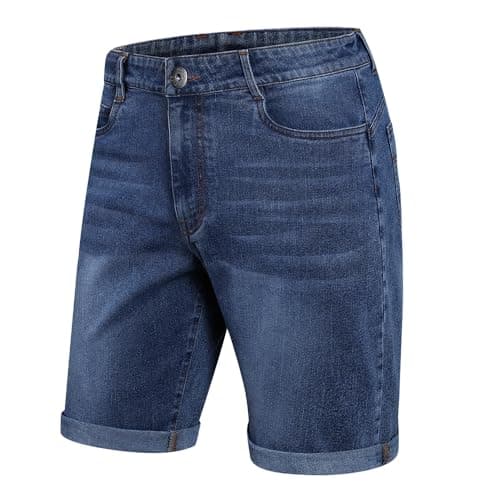 Image of ZOXOZ Mens Denim Shorts Classic Stretch Chino Jeans Short Casual Summer Wash Straight Fit Cotton Blend Denim Blue XL