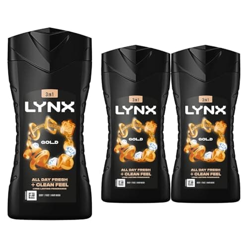 Image of Lynx Gold Oud Wood & Vanilla Shower Gel for Men 225ml Pack of 3 Dual Action Body Wash with Plant Based Moisturisers 12H Fresh Fragrance Lynx Shower Gel Multipack Daily Shower Gel