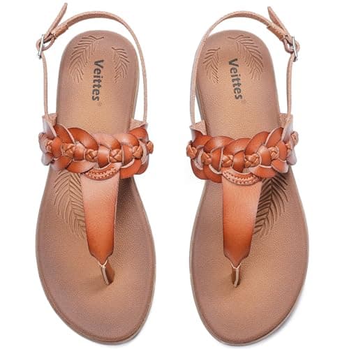 Image of Veittes Women's Casual Flat Slide Sandals - Comfortable Slip-On with Ankle Strap,Round Open Toe lightweight Summer Beach Thong Sandals.(LB/MF,Size 7.5)