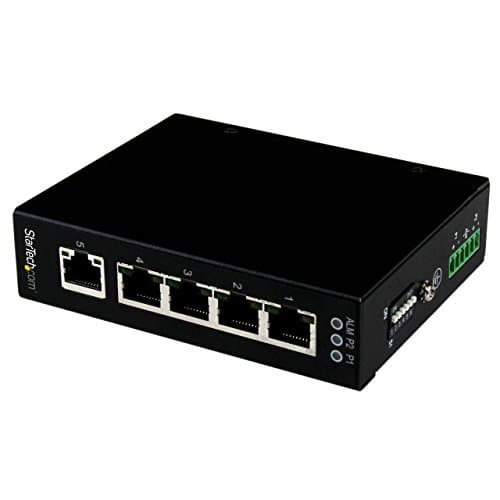 Image of StarTech.com 5 Port Unmanaged Industrial Gigabit Ethernet Switch - DIN Rail / Wall-Mountable Network Switch - Rugged IP30 Gigabit Switch (IES51000), black