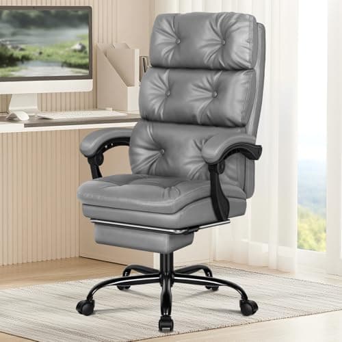 Image of ELFORDSON Executive Office Chair with Dual Paddings for Home Office, Ergonomic PC Gaming Chair with Footrest Armrests, Comfy High Back 150° Reclining Computer Chairs, 180KG Loads, PU Leather, Grey