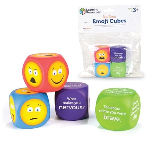 Image of Learning Resources Soft Foam Emoji Cubes, Ages 3+, Conversation Cubes for Kids, Emotional Learning Toys, Social Skills Dice Set of 4