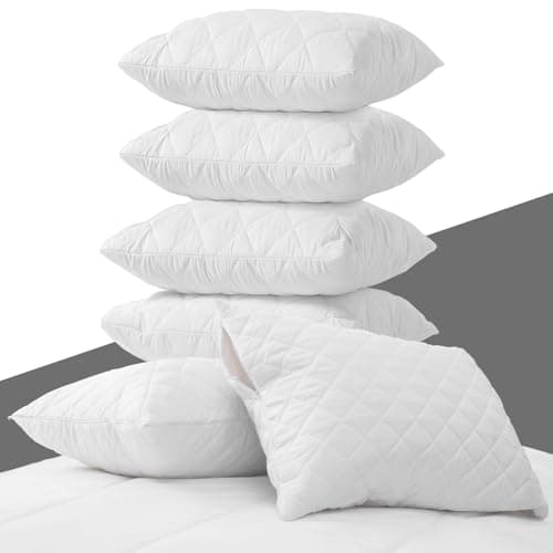 Image of Pillow Protectors 6 Pack Cover White, Anti Allergy Zipped Pillows Protector, Quilted Pillow Case, Machine Washable, Dust & Mite Proof - 50 x 75cm