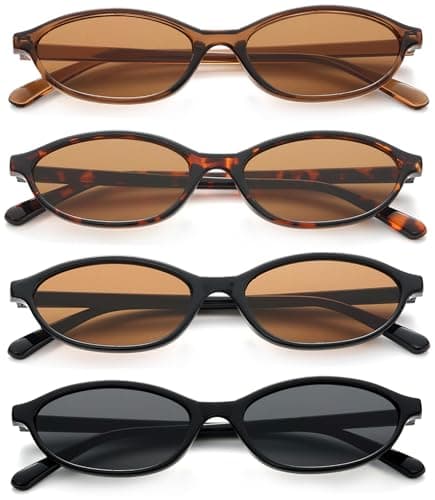 Image of Unning 4 Pack Retro Oval Sunglasses Colorful Vintage Cat Eye Sunglasses Set Trendy Narrow Party Glasses for Women