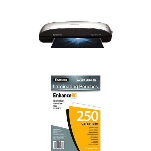 Image of Fellowes Spectra Home Office Jam Free A4 Laminator and Pouches Bundle