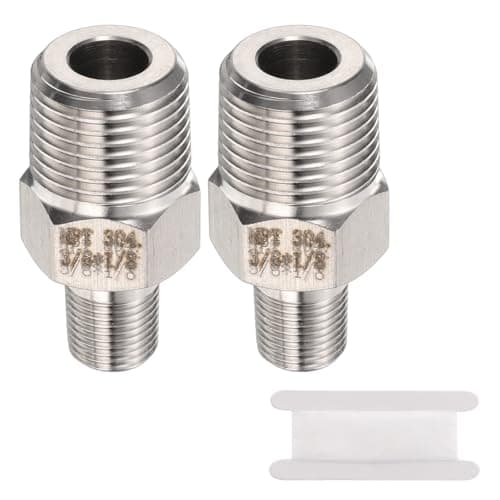 Image of sourcing map 2pcs 304 Stainless Steel Hex Nipple 1/8" NPT Male x 3/8" NPT Male Straight Thread Pipe Fitting Extension Pipe Fittings Connector Adapter for Water Oil Gas Tub