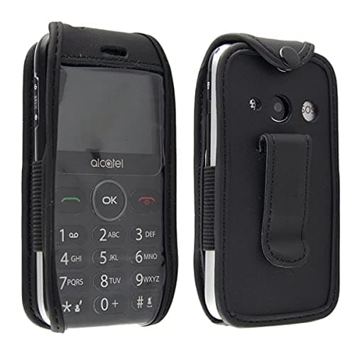 Image of caseroxx Leather-Case with belt clip compatible with Alcatel 2019G / 2020X made from genuine leather, Pouch with belt clip and viewing window in black