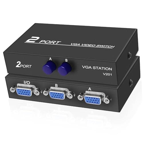 Image of XMSJSIY VGA Switch Box 2 IN 1 OUT Audio Video Switcher Splitter Dual Monitor 1080P 2 Port VGA Video Sharing Selector Adapter Support XVGA, SVGA, UXGA Monitor Switch for PC, Projector, TV