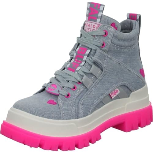 Image of Buffalo ASPHA NIC MID Women's Lace-Up Boots, High Trainers, Blue Textile, Vegan denim, 8.5 UK