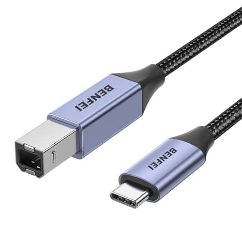 Image of BENFEI USB B to USB C Printer Cable 2M, Nylon Braided, Premium Aluminium Alloy Case Compatible for MacBook Pro, HP, Epson, Canon, Brother, Lexmark, Xerox Printers and Scanner