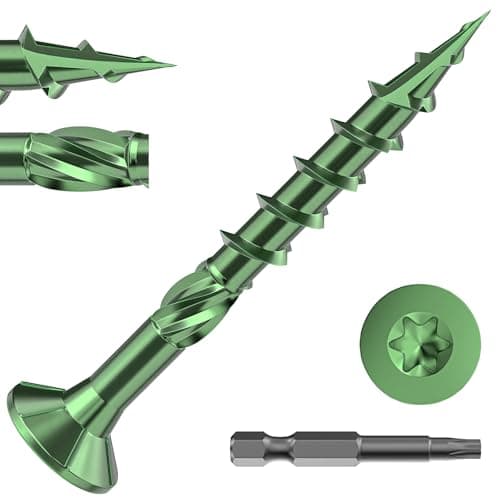 Image of Valorada 50Pcs Decking Screws 4.2 x 38mm, Wood Screws, Outdoor Heavy-Duty Screw, Torx Drive, Green Rust Resistant Epoxy Coated with T25 Star Drive Bit