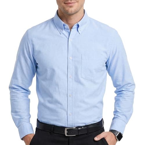 Image of Cotton King Mens Dress Shirts Cotton Long Sleeve Solid Formal Shirts for Men Button Down Business Casual Oxford Shirts with Pocket Sky Blue - (2XL)