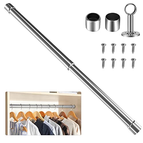 Image of WAENLIR 87cm-160cm Extendable Stainless Steel Wardrobe Rail, Adjustable Clothes Rail Pole With End Sockets