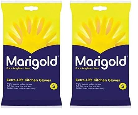 Image of Marigold Unisex Gloves, Extra Life Kitchen Gloves Small, Yellow (Pack of 2)