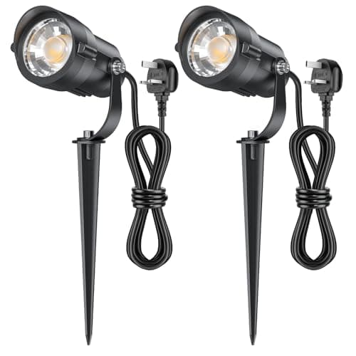 Image of HIBOITEC 2 Pcs Garden Spot Lights with 1,5m Cable, 12W Outdoor Spike Lights 3000K Warm White Garden Lights with Power, 1320lm, 270° Swivel Landscape Lights for Yard, Walkway, Terrace (Warm White)