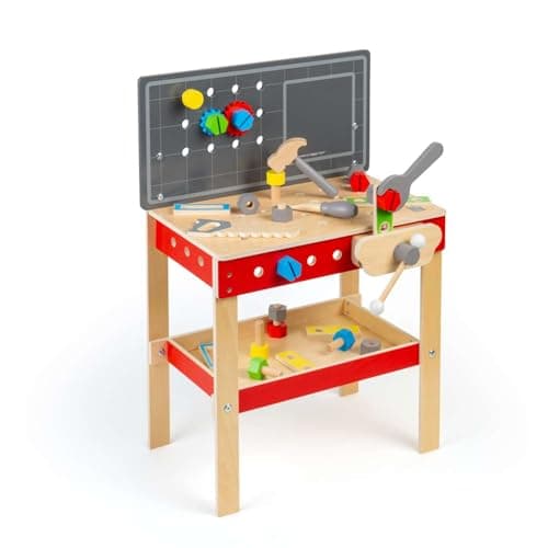 Image of Bigjigs Toys Workers' Workbench | 34pcs Wooden Tool Bench | Construction Role Play Tools For Toddlers & Children | Kids Work Bench Toy | Great Gifts For Boys & Girls | Suitable For 3+ Year Old