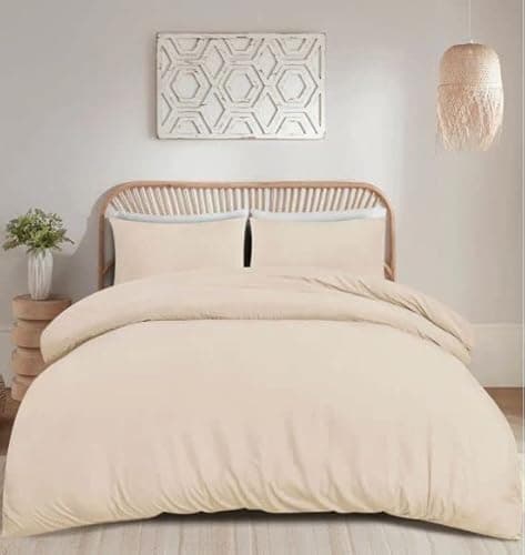 Image of Ghazlan 100% Egyptian Cotton Duvet Cover Set, 200 Thread Count 3 Pieces Duvet/Quilt Cover Set - Luxury & Ultra Soft Sateen Duvet Cover with Pillowcases, Cream Bedding Set (Cream, Single)