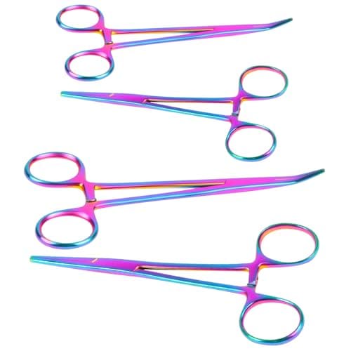 Image of Ainiv 4PCS Fishing Forceps, Straight and Curved Self-Locking Fishing Forceps, Fishing Unhooking Remover Tool, Stainless Steel Locking Clamp for Pet Grooming DIY Crafting (Colorful, 12.5cm+18cm)
