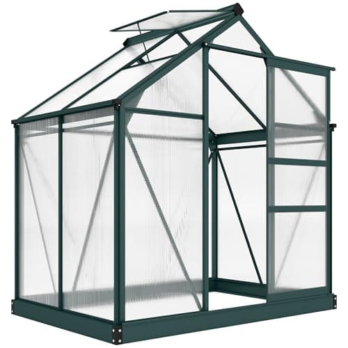 Image of Outsunny 6 x 4 ft Large Clear Polycarbonate Walk-In Galvanized Base Aluminium Frame Greenhouse with Slide Door - Green