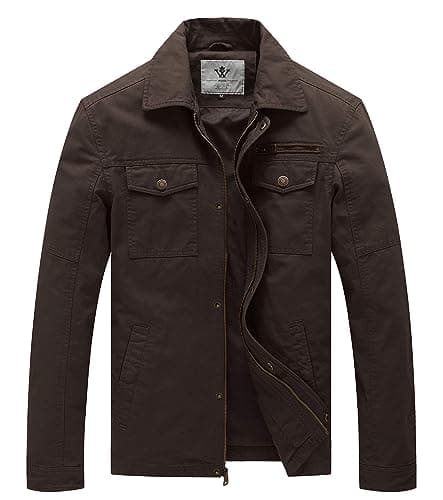 Image of WenVen Men's Outdoor Lightweight Jacket Casual Summer Jacket with Multi Pockets Military Jacket Brown L