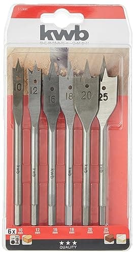 Image of kwb 512490 Flat milling Set, 6-Piece Flat Drill Set for Wood 10, 12, 16, 18, 20 and 25 mm