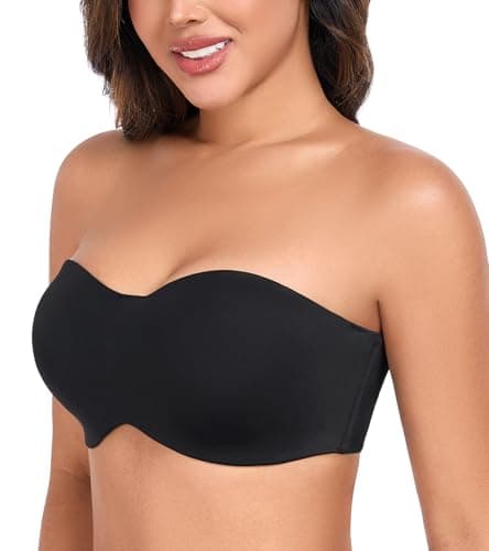 Image of DotVol Seamless Bandeau Unlined Underwire for Large Bust Women's Minimizer Strapless Bra (Black,34C)
