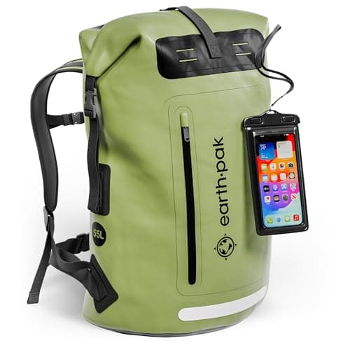 Image of Earth Pak- Summit Waterproof Backpack Heavy Duty Roll-Top Closure and Cushioned Padded Back Panel (Green, 55L)