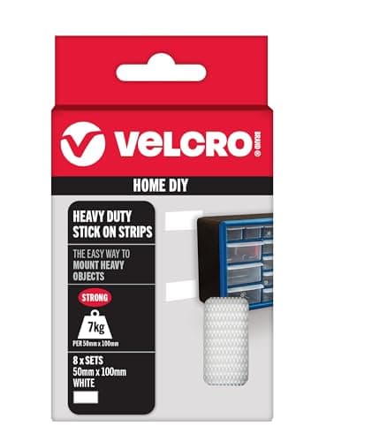 Image of Velcro Brand | Heavy Duty Stick On Strips | Industrial Strength Double Sided Hook & Loop Self Adhesive Strips Perfect for Room Décor & Home, Office, Garage Use | White | 50mm x 100mm | Set of 8