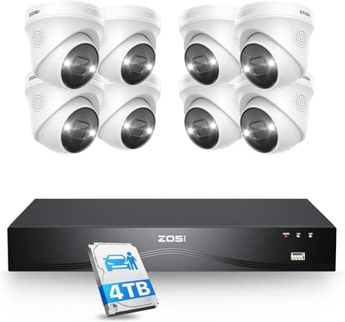 Image of ZOSI 4K PoE CCTV Camera System,16ports 32CH Expandable 8MP NVR and 4TB HDD, 8pcs Outdoor PoE IP Cameras with Color Night Vision, Person/Face/Vehicle Detection, Dual-Disk Backup for 24/7 Recording