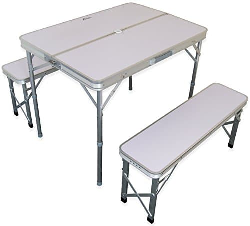Image of Andes White Aluminium Folding Portable Camping/Picnic Outdoor Table & Stool Chair Set