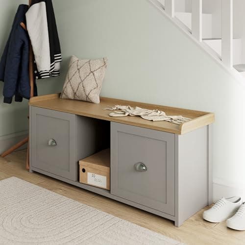 Image of GFW Lancaster 2 Door Shoe Bench Storage Seat Organiser Grey Hallway Entryway