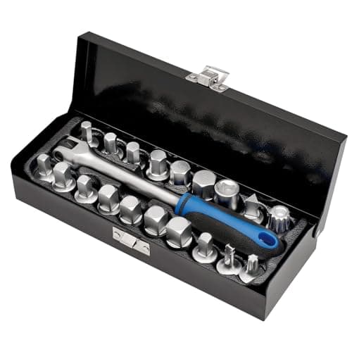 Image of Draper 12396 Oil Drain Sump Plug Key Set, 3/4" Sq. Dr. (20 Piece), Silver