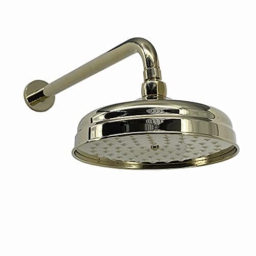 Image of ENKI, RA057, 200mm Traditional Wall Mounted Fixed Large Shower Head Gold, Solid Brass, 320mm Shower Arm, Round Rose, Mixer Rainfall Shower, Modern Design Easy Clean & Easy to Install