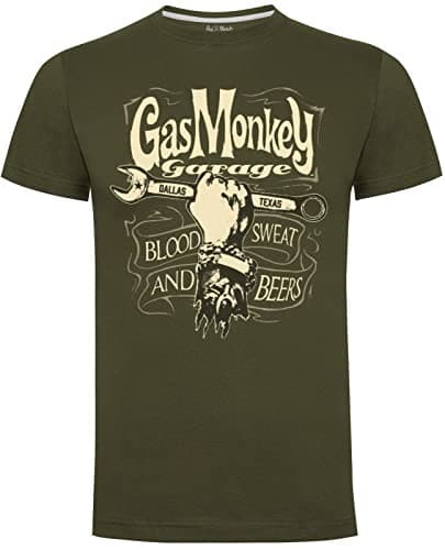 Image of Gas Monkey Garage Mechanics Spanner Mens Gents Military Green T-Shirt (X-Large)