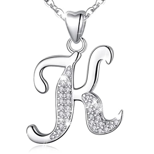 Image of Initial Necklace Sterling Silver Letter Necklace Letter K Alphabet Personalized Pendant Jewellery with Cubic Zirconia Gifts for Women Girls AEONSLOVE