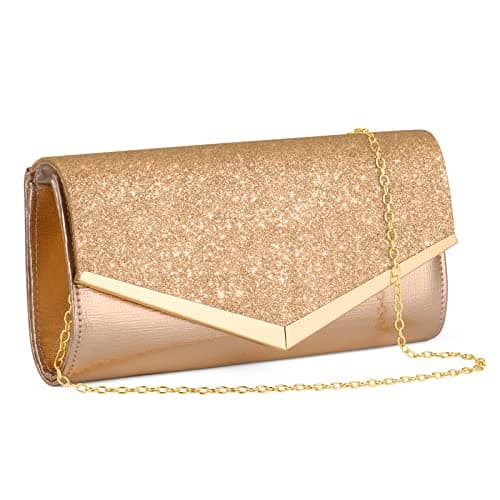 Image of OSDUE Women Clutch Bag, Satin Clutch Bags, Glitter Envelope Clutch Bag With Detachable Chain Strap, Elegant Sequins Evening Clutch for Wedding Bridal Prom Cocktail Party Ladies Handbags