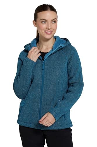 Image of Mountain Warehouse Womens Nevis Fur Hoodie - Soft, Warm, Chin Guard & Fleece Lining with Adjustable Hood & Pockets- Ideal For Spring Summer Dark Teal (Fur Lined) Women's Size 16