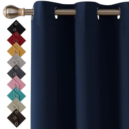 Image of Thermal Insulated Blackout Ring Top Eyelet Curtains for Bedroom Windows 66 x 90 Inches Navy 2 Panels (66”(167cm) wide x 90”(228cm) long, Navy)