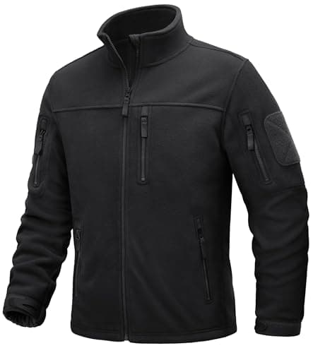 Image of TACVASEN Mens Fleece Jacket Mens Full Zip Winter Military Jacket Warm Outdoor Fleece Coats with Zip Pockets Black
