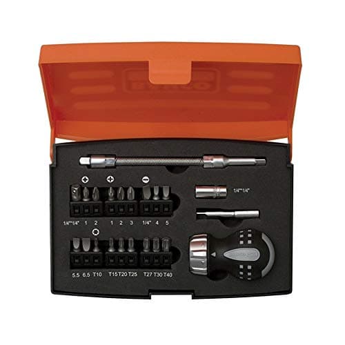 Image of Bahco 22 Piece Stubby Ratchet Screwdriver 1/4" Bit Holder & Bits Set 808050S-22