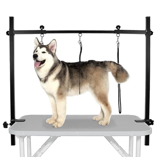 Image of LEIBOU Dog Grooming Arm H-Shape Pet Dog Grooming Table Arm with 3 Noose and Clamp for Dogs and Cats Heavy Duty Aluminum Alloy Frame with 35.4” Adjustable Height and 36.2” ~ 50” Adjustable Width