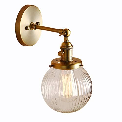 Image of PathsOn 15cm Industrial Modern Vintage Retro Wall Lights, Loft Bar Kitchen Sconce Lights Lamp Fixture with Ribbed Globe Clear Glass Light Shade (Antique)